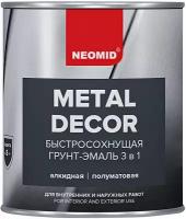 Грунт-Эмаль по Ржавчине 3 в 1 Гладкая Neomid Metal Decor 0.9кг Черный Быстросохнущая, Алкидная, Полуглянцевая / Неомид Метал Декор