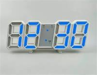 Настенные часы настольные часы LED CLOCK, белые с синий светом / календарь, будильник, термометр