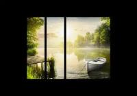 Модульная картина на стекле | Diva Kartina | Природа. Зеленая пристань на озере | 90X70 см