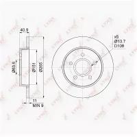 BN1018 Диск тормозной задний (265x11)FORD Focus II 1.4-2.0D 04-12 / C-Max 1.6-2.0D 03-10 LYNXauto BN1018