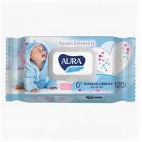 Набор из 3 штук Влажные салфетки для детей AURA Ultra Comfort 120шт с экстрактом алоэ и витамином Е с крышкой