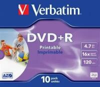 Диск Verbatim DVD+R 4.7Gb 16x Jewel case (10шт) Printable (43508)