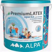 Краска для Кухонь и Ванных Комнат PremiumLatex 10л Белая Alpa Супермоющаяся Влагостойкая