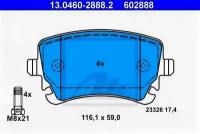 Колодки тормозные дисковые задн, AUDI: A4 S4 quattro 00-04, A4 S4 quattro 04-08, A4 Avant S4 quattro 01-04, A4 Avant S4 quattro 04-08, A4 кабрио S4 q, 13046028882 ATE 13.0460-2888.2