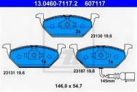 Колодки тормозные дисковые передн, AUDI: A2 1.4/1.4 TDI/1.6 FSI 00-05, A3 1.6/1.8/1.8 T/1.8 T quattro/1.9 TDI/1.9 TDI quattro 96-03, A3 1.2 TSI/1.4 T, 13046071172 ATE 13.0460-7117.2