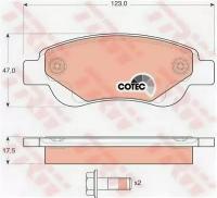 Колодки тормозные дисковые передн CITROEN: C1 05-, PEUGEOT: 107 05-, TOYOTA: AYGO 05- TRW GDB1633