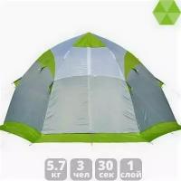 Зимняя палатка Лотос 4 17005 для 3 людей, вес 5.8 кг, высокопрочное дно, 6 раней, 270 см x 310 см x 170 см 17005 зеленый