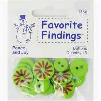 Пуговицы BLUMENTHAL LANSING "Favorite Findings", Мир и радость, зеленые, 15 шт