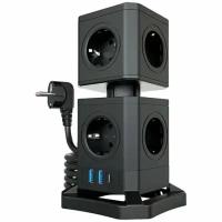 Сетевой фильтр Qumo Power Block System PD1+1 12SP5U (P-0003)(9 розеток, 3*1,0мм, 2xUSB, 2м) черный