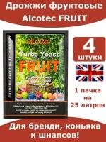 Спиртовые турбо дрожжи Alcotec FRUIT Turbo/ Алкотек дрожжи для фруктов/ 4 пачки