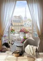 Фотообои с городом "Вид с балкона на Париж" 200*260 см для спальни, кухни, гостиной