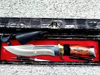 Нож туристический разделочный, охотничий SA 79 в чехле ножнах и подарочный черный кожаный футляр, ручка нож в подарок