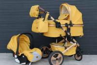 Детская коляска-трансформер 3в1 Teknum 518 с рождения и до 3х лет С реверсивным блоком, желтая