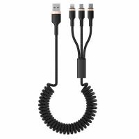 Кабель SPRING, USB 2.0 - 3-в-1, microUSB/lightning/typeC, 1.5м, 3A, OLMIO 041623