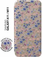 Чехол-книжка Book Art Jack для Galaxy A11 / M11 с принтом "Lovely Cornflowers" золотой