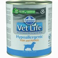 Корм влажный Farmina Vet Life Dog Hypoallergenic, для собак, при аллергии, с рыбой и картофелем, 900г (300г x 3шт.)