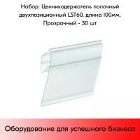 Набор ценникодержателей полочных, двухпозиционных LST 60, длина 100 мм, Прозрачный - 30 штук