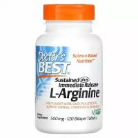 Doctor&#x27; s Best, Sustained Plus Immediate Release L-Arginine, 500 mg, 120 Bilayer Tablets