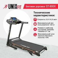 Беговая дорожка UNIX Fit ST-600X, мощность 2.0 л. с, до 120 кг, беговое полотно 120 x 42 см, скорость 0.8 - 14.8 км/ч, 6 плоских эластомеров