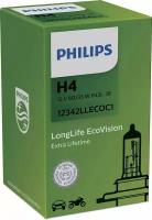 Лампа автомобильная галогенная Philips LongLife EcoVision 12342LLECOC1 H4 60/55W P43t-38 1 шт