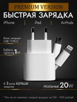 Быстрая зарядка для iPhone / Адаптер питания USB Type-C 20W + кабель Lightning