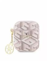 Guess для Airpods 1/2 чехол PU leather G CUBE with metal logo and Charm Pink