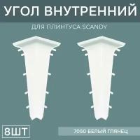 Внутренний угол 72мм для напольного плинтуса Scandy 4 блистера по 2 шт, цвет: Белый Глянец