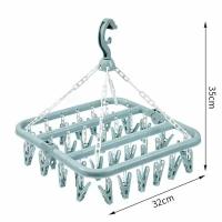 Подвесная сушилка / Вешалка для сушки белья с 32 прищепками (синяя)