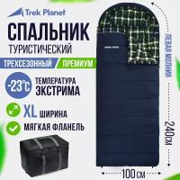 Спальный мешок TREK PLANET Chelsea XL Comfort, широкий с фланелью, левая молния, цвет: синий