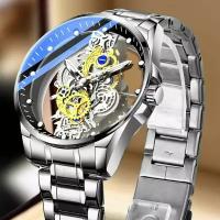 Популярные мужские часы TIGERASO, модные кварцевые наручные часы со скелетом, водонепроницаемые часы из нержавеющей стали, роскошные мужские часы