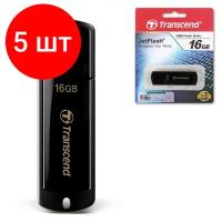 Комплект 5 шт, Флеш-диск 16 GB, TRANSCEND Jet Flash 350, USB 2.0, черный, TS16GJF350