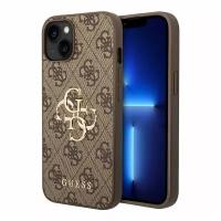 Guess для iPhone 15 чехол из кожи PU с узором 4G и Big metal logo, коричневый