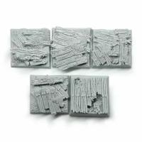 Набор квадратных подставок для миниатюр (Вархаммер, Warhammer и пр.) "Wood Bases / Древесина", 25х25 мм, непокрашенные, 5 шт