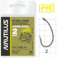 Рыболовные крючки Nautilus "Sting Carp Curved Shank", S-1148PTFE, № 2, 10 шт