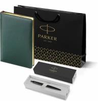 Подарочный набор: Шариковая ручка Parker Jotter XL SE20 Monochrome в подарочной упаковке, цвет: Black, стержень: Mblue и Ежедневник зеленый недатиров