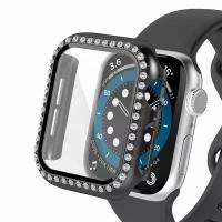 Защитный пластиковый чехол (кейс) Apple Watch Series 1 2 3 (Эпл Вотч) 42 мм для экрана/дисплея и корпуса противоударный бампер черный со стразами