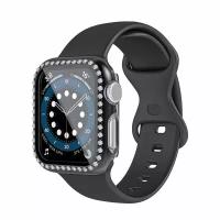 Защитный пластиковый чехол (кейс) Apple Watch Series 1 2 3 (Эпл Вотч) 38 мм для экрана/дисплея и корпуса противоударный бампер черный со стразами