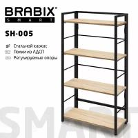 Стеллаж Brabix "Smart SH-005", 605х290х1193 мм, лофт, прямой, складной, металл/ЛДСП дуб, каркас черный, 641868