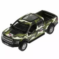 Модель машины Технопарк Ford F150 Raptor, армейский, в камуфляже, инерционная F150RАР-12МIL-GN