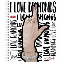 Тетрадь 48 листов в клетку на гребне I love diamonds, обложка мелованный картон, блок офсет 65г/м2, микс