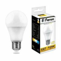 Светодиодная LED лампа Feron ЛОН A60 E27 10W(800lm) 2700K 2K матовая 108x60, LB-92 25457 (упаковка 12 штук)