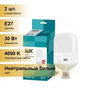 (2 шт.) Светодиодная лампочка IEK высокомощн. HP E27 30W(2700lm) 4000K 4K 196х112 матов. 270гр. ECO(замена ДРВ) LLE-HP-30-230-40-E27