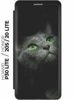 Чехол-книжка Зеленоглазая кошка на Honor 20 Lite / 20s / Huawei P30 Lite / Хуавей П30 Лайт / Хонор 20 Лайт / 20s черный