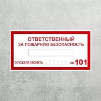 Наклейка Ответственный за пожарную безопасность В-43 3 шт, знак пожарный, самоклеящаяся плёнка, 150х70 мм