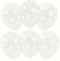 Шар (12''/30 см) Искры снежинок, Прозрачный, кристалл, 5 шт