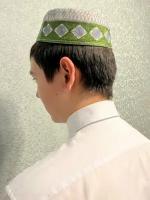 Тюбетейка мусульманская шапка для намаза бело-зелено-голубая
