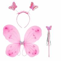 Набор (ободок, крылья, волшебная палочка), Фея Бабочка, Розовый, с блестками, 48*38 см, 1 шт