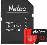 Карта памяти 128GB Netac NT02P500PRO-128G-R MicroSDXC Class 10 UHS-I U3 V30/A1 P500 Extreme Pro + адаптер