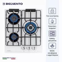 Варочная панель газовая DELVENTO V45H35C001 / 45 см / Газ-контроль / WOK-конфорка / Материал панели - закалённое стекло / фронтальная панель управления / safety решетка / жиклеры для баллонного газа / полный комплект / 3 года гарантии