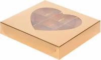 Упаковка для конфет 9 ячеек Золотая с окошком Сердце 15,5х3 см